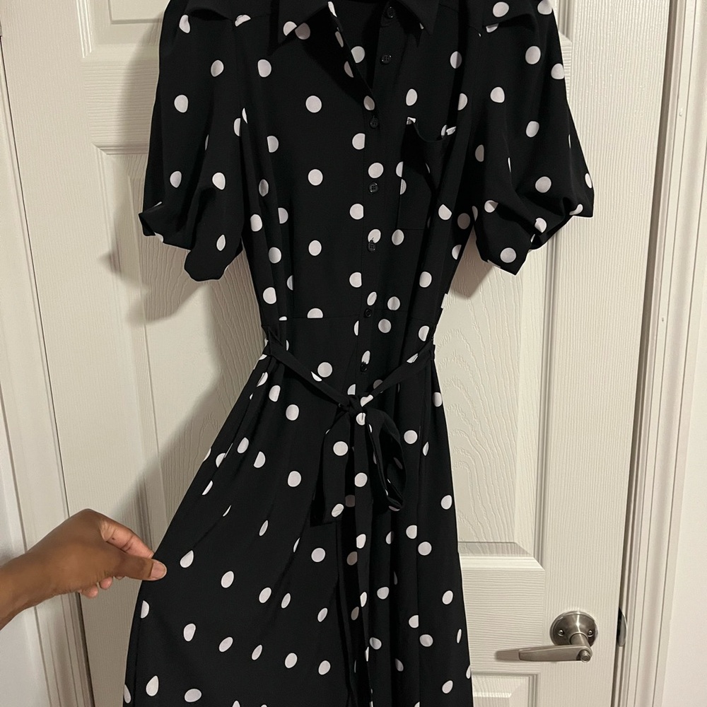 New York & Company Black Polka Dot Midi Dress